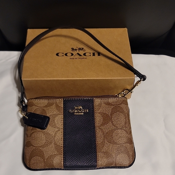 Coach Signature Brown and Navy Wristlet - Picture 1 of 2